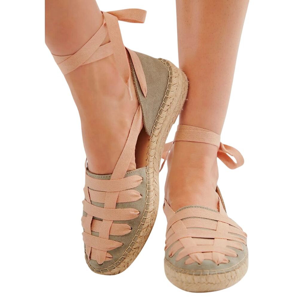 Free People Sage/Peach Espadrille Flats - Stylish Suede Comfort